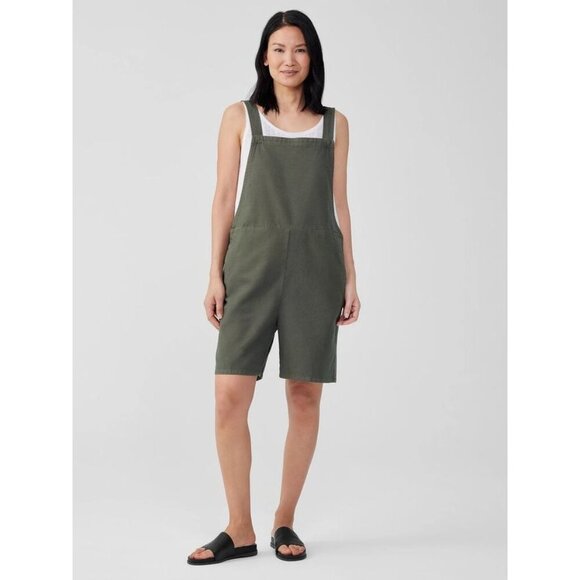 Eileen. Fisher Cottoon Hemp Stretch Shot Overalls  Size 2x Womens in Green Army - Picture 1 of 11